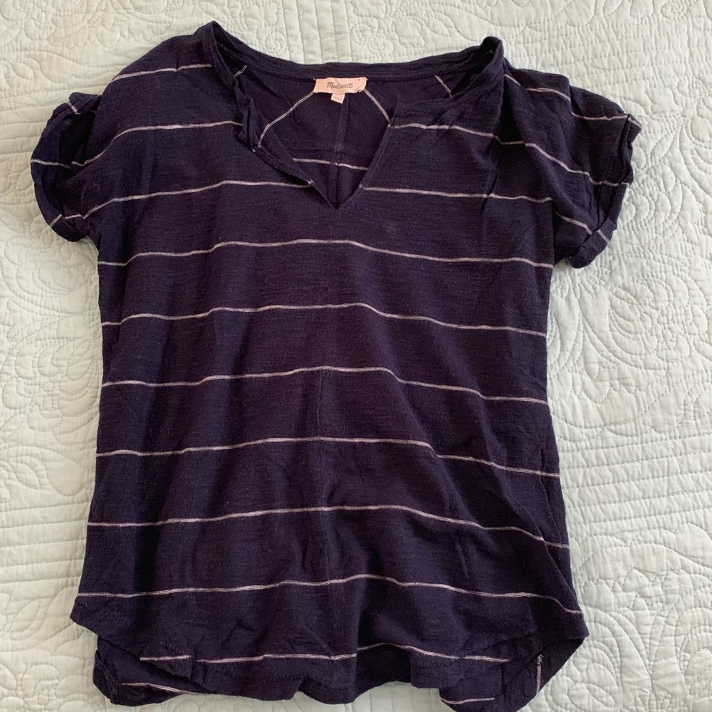 Madewell blue and white striped short sleeve top